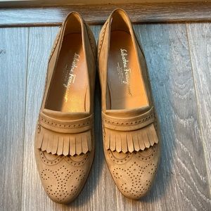 Salvatore Ferragamo Tan Leather Slip on Loafers, 8
